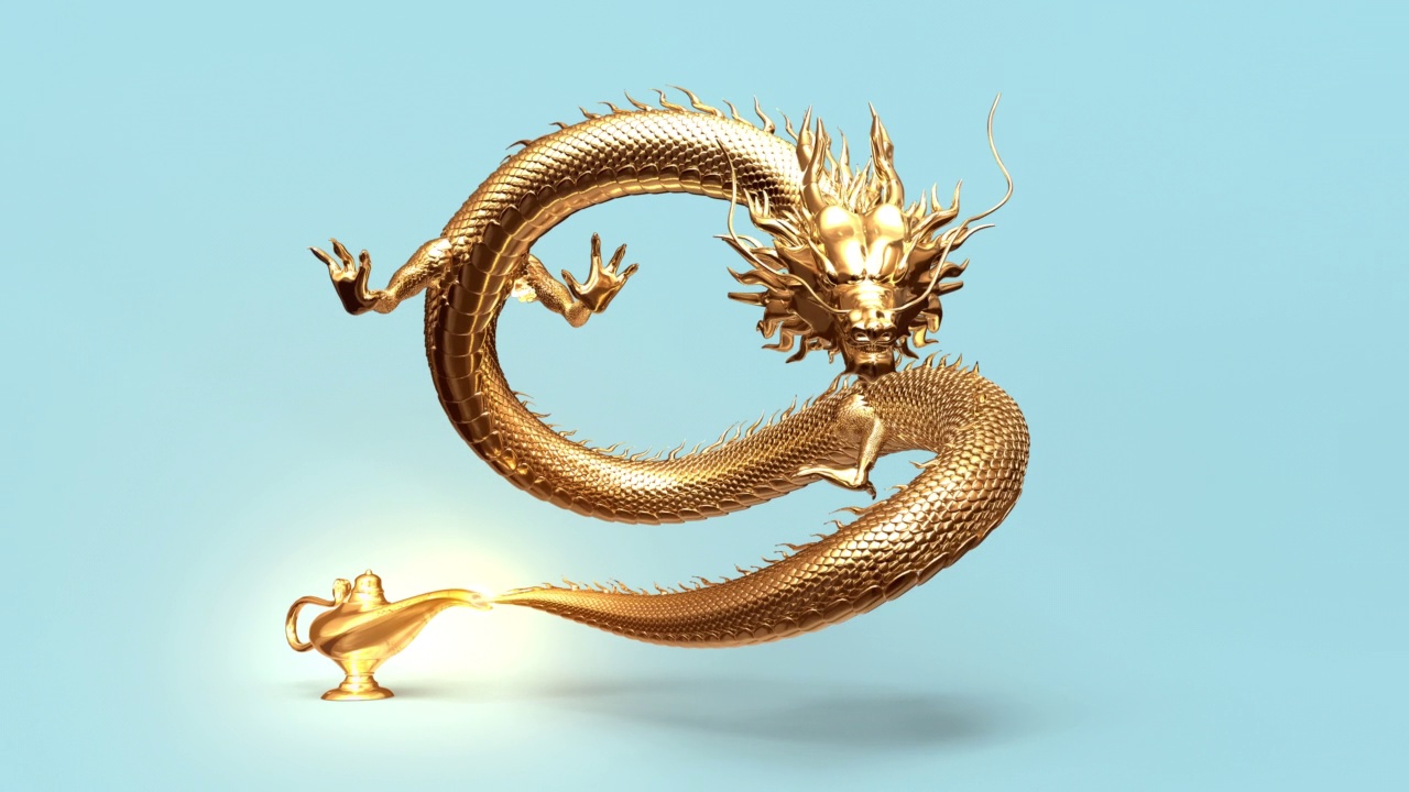 詳情圖-中國(guó)龍從阿拉丁神燈中走出來(lái)。