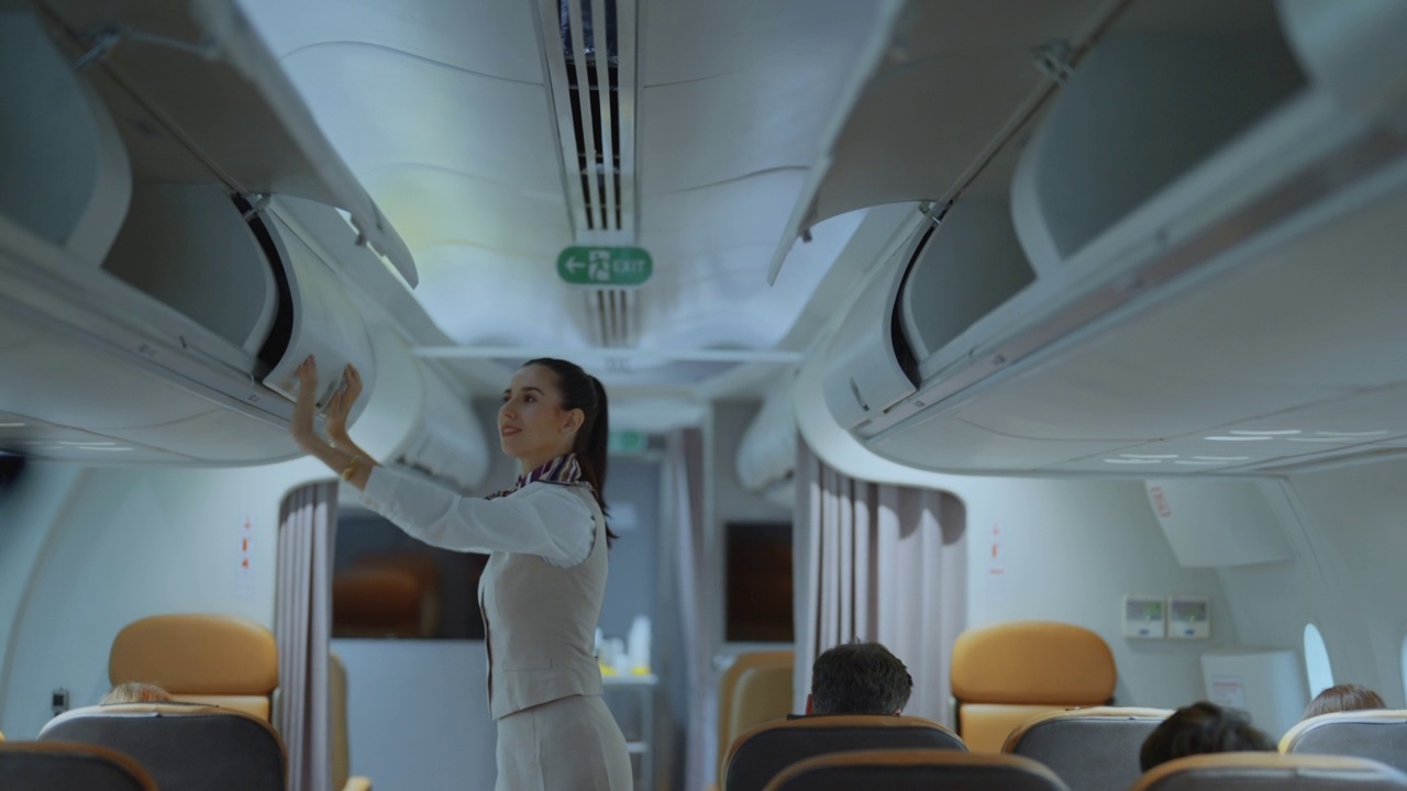 航空服务，空乘人员在飞机上工作。
