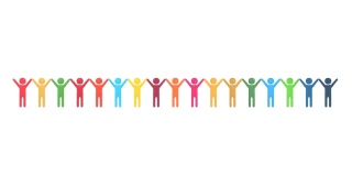 SDG图像，循环动画的SDG 17颜色的人牵手和举手