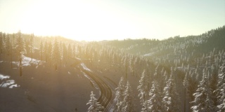 冬季阳光明媚的一天的山地景观