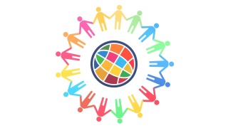 人类与地球标志的循环动画，使用可持续发展目标指定的17种颜色(白色背景)