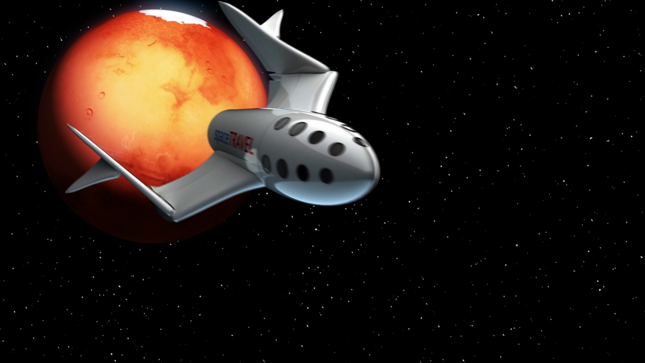 虚构的太空飞机从火星旅行归来。太空旅游飞船的概念。3 d动画。行星的纹理是在图形编辑器中创建的，没有照片和其他图像。