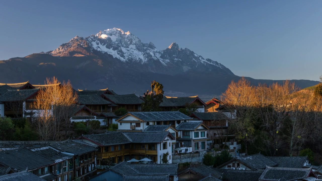详情图-丽江古城和玉龙雪山的延时摄影