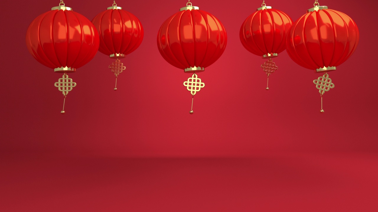 红色背景的中国式动画灯笼。祝中国新年2022虎年快乐，剪纸花和工艺风格的亚洲元素。网页卡或商业横幅，空白的文本空间