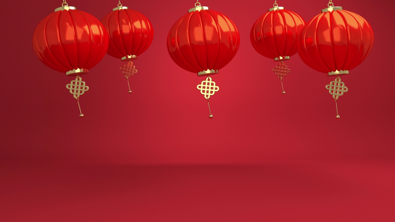 詳情圖-紅色背景的中國(guó)式動(dòng)畫(huà)燈籠。祝中國(guó)新年2022虎年快樂(lè)，剪紙花和工藝風(fēng)格的亞洲元素。網(wǎng)頁(yè)卡或商業(yè)橫幅，空白的文本空間