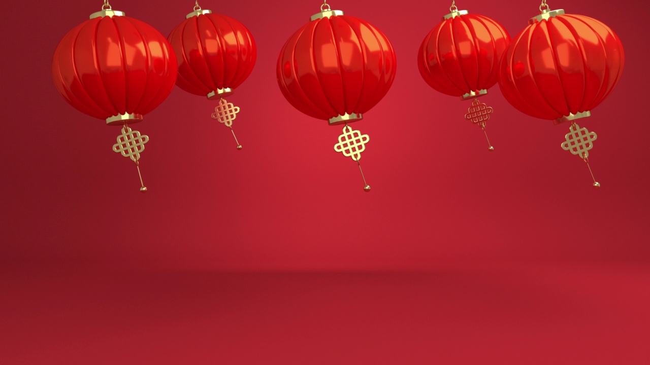 詳情圖-紅色背景的中國(guó)式動(dòng)畫(huà)燈籠。祝中國(guó)新年2022虎年快樂(lè)，剪紙花和工藝風(fēng)格的亞洲元素。網(wǎng)頁(yè)卡或商業(yè)橫幅，空白的文本空間