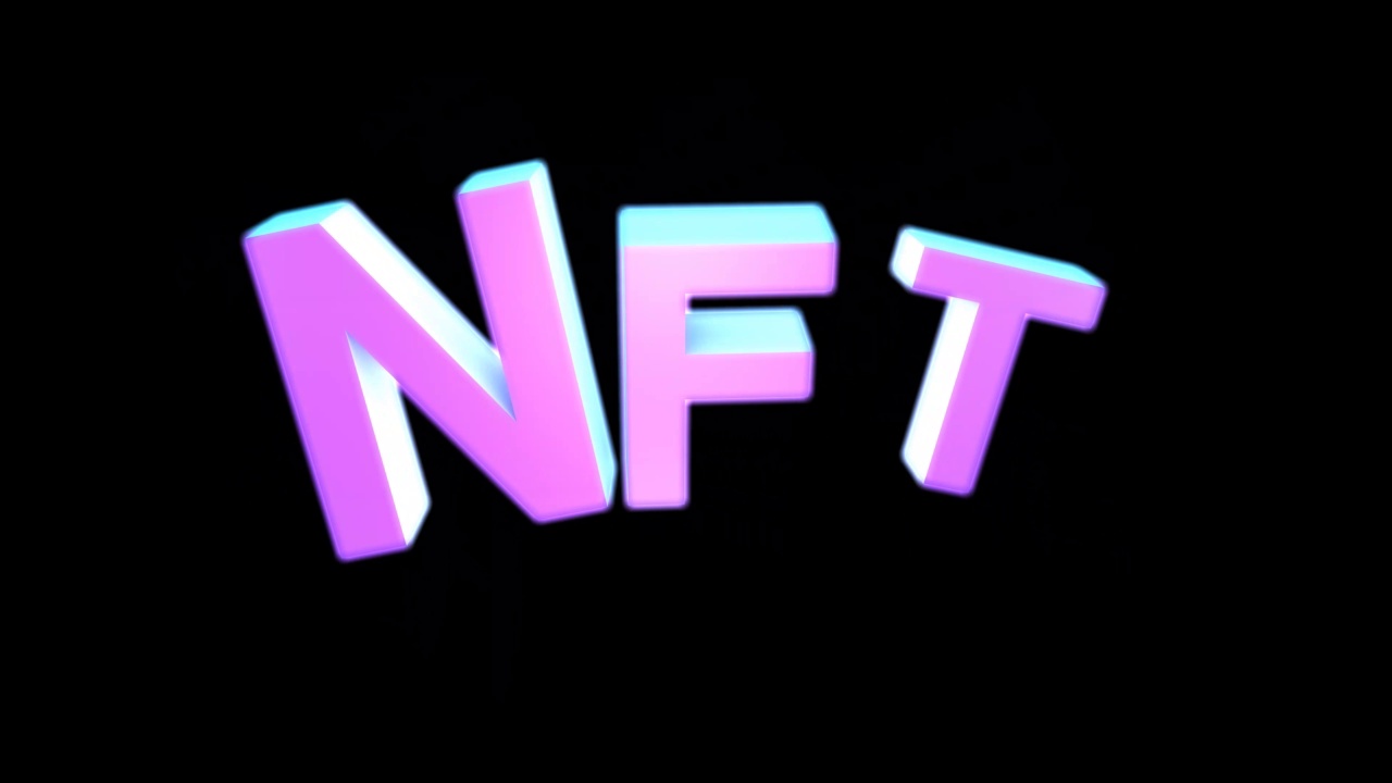 详情图-NFT加密霓虹灯艺术标志，独特收藏品的不可替代代币，区块链和数字艺术品销售技术概念符号。