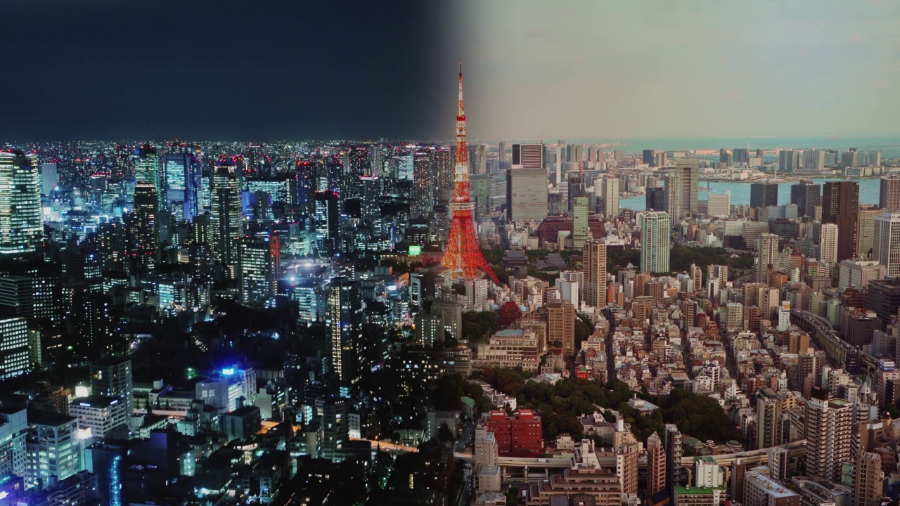 詳情圖-“白天與夜晚”的東京城市景觀與白天和夜晚的天際線