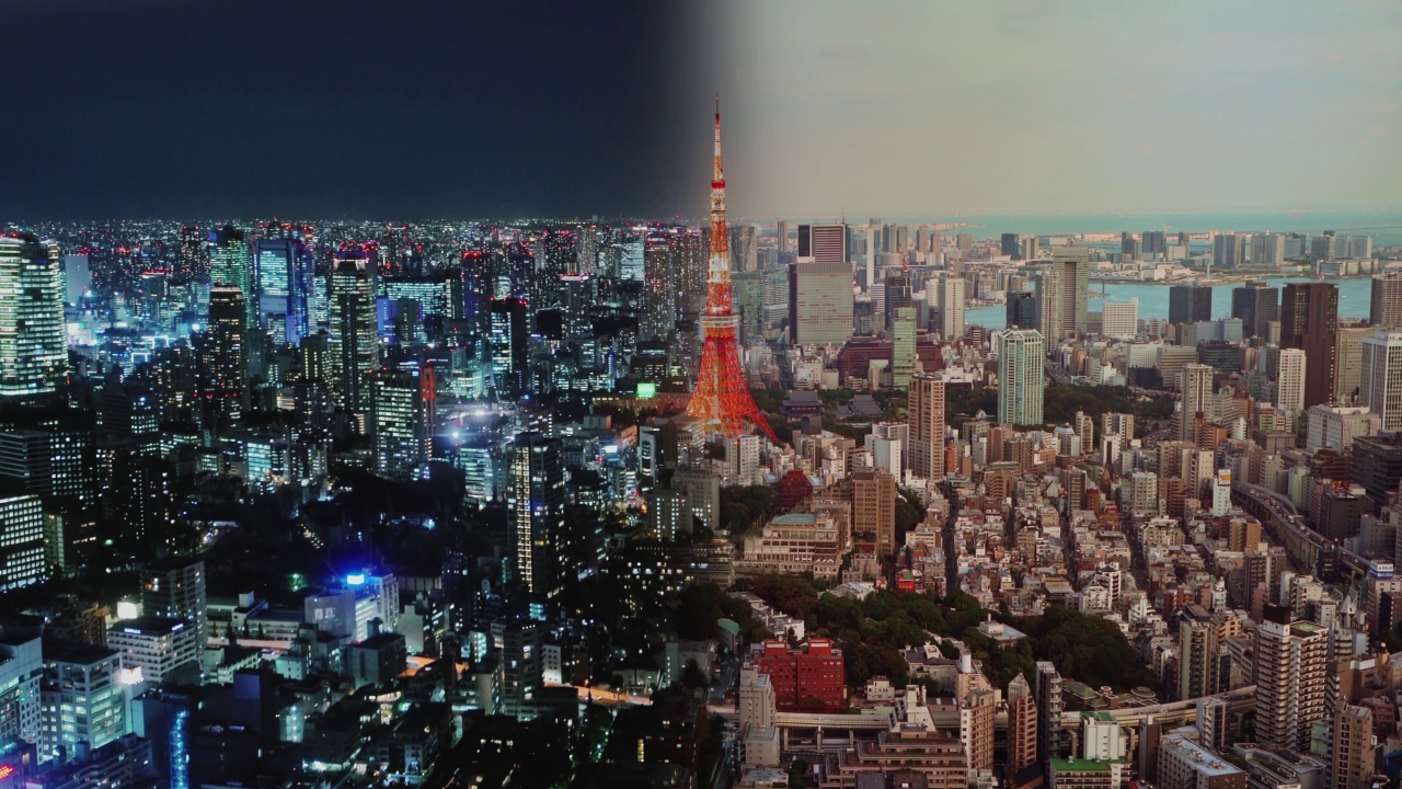 詳情圖-“白天與夜晚”的東京城市景觀與白天和夜晚的天際線