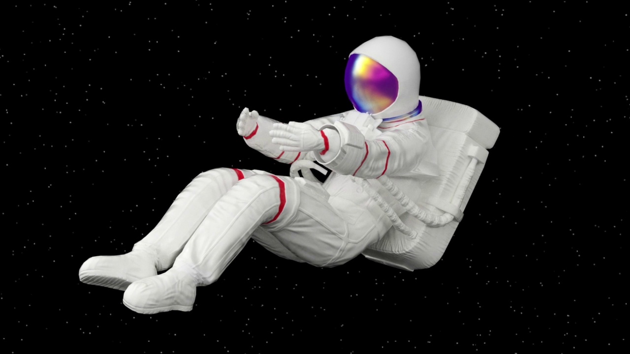 超现实训练宇航员或宇航员或宇航员穿着宇航服，未来科幻宇宙银河背景，3d渲染现代时尚当代创意动画，无缝循环插图