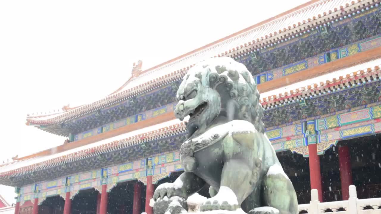 北京故宫冬天下大雪的视频