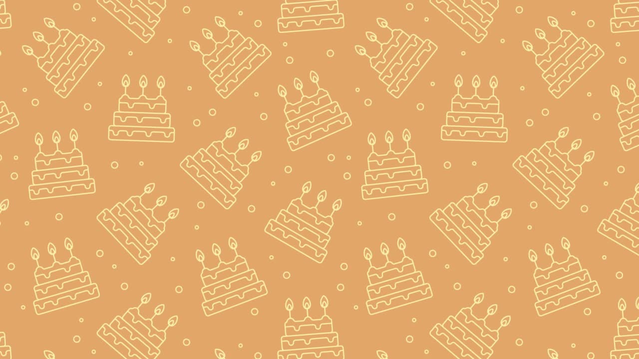 动画无缝图案与庆祝分层蛋糕燃烧的蜡烛。庆祝生日的甜点。点缀装饰用的。设计元素。毛圈的视频