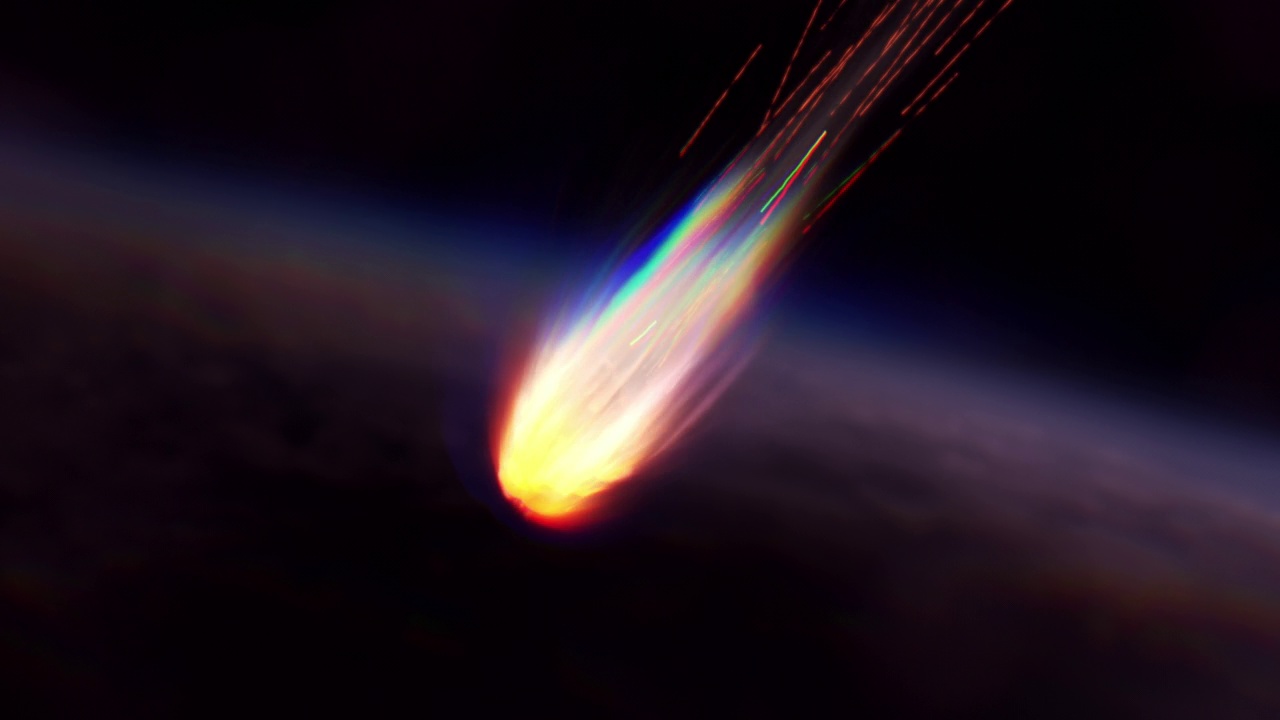 快速燃烧的小行星流星掠过地球大气层，现实的愿景