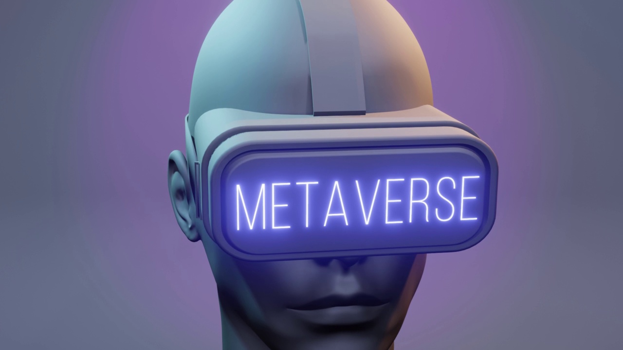 详情图-3D渲染Metaverse角色使用虚拟现实眼镜。在VR眼镜上可见元宇宙文本