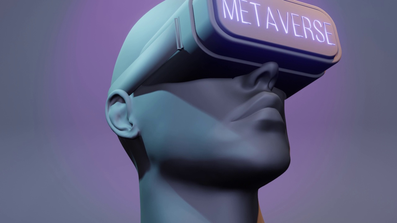 详情图-3D渲染Metaverse角色使用虚拟现实眼镜。在VR眼镜上可见元宇宙文本