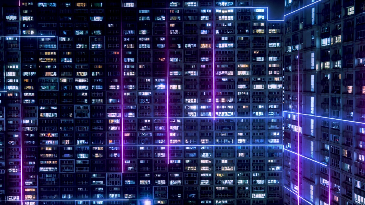 詳情圖-T/L智慧城市與元世界概念，住宅建筑夜景鳥瞰圖