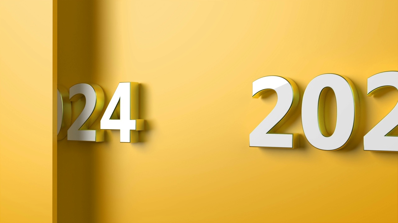 黄色背景上的2024年新年概念
