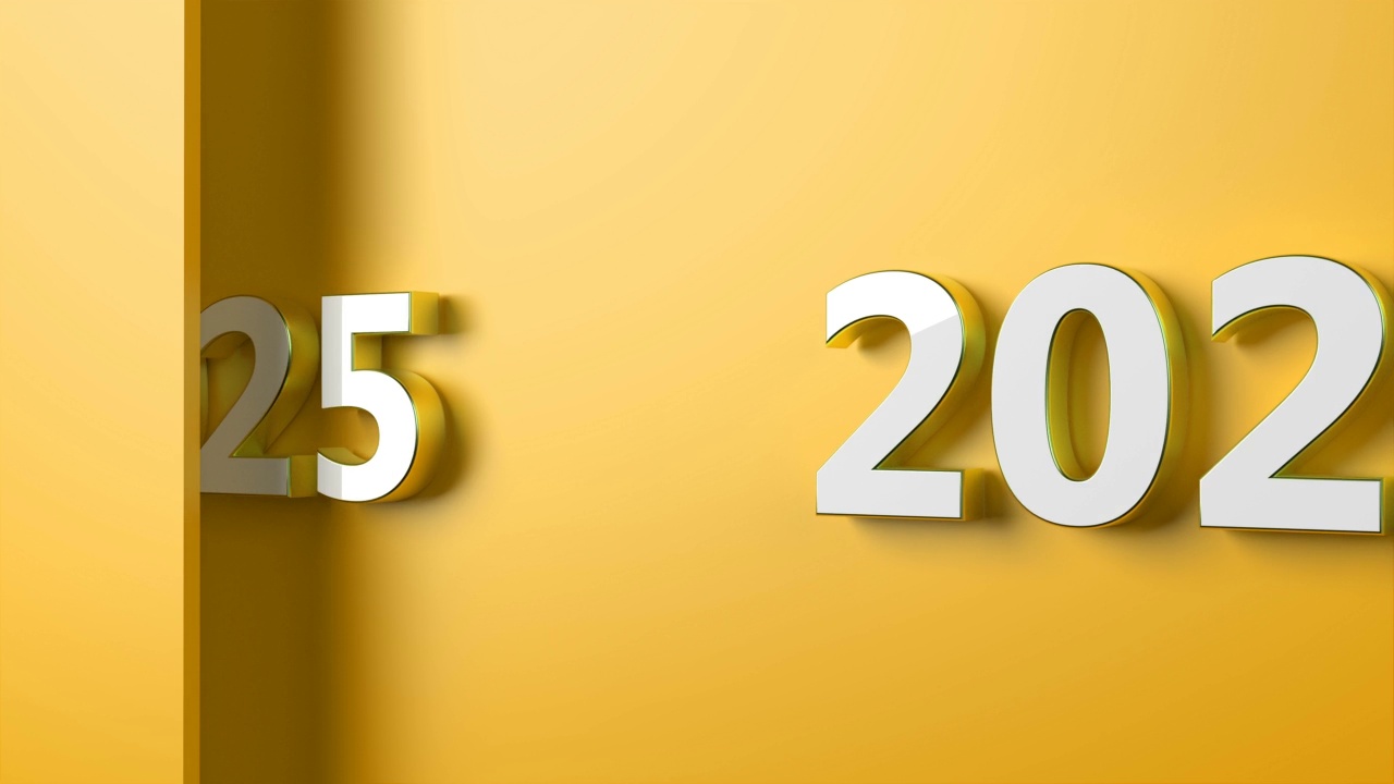 黄色背景上的2025年新年概念