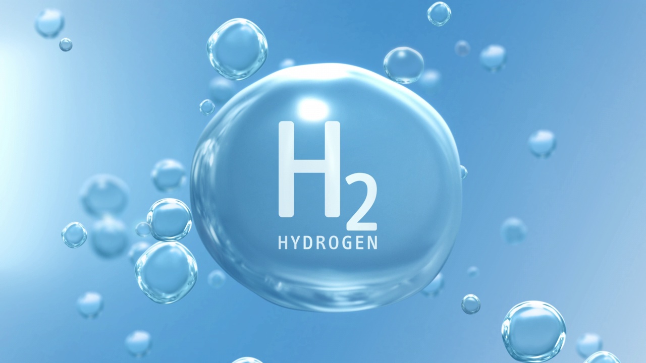 “H2氢气”标题水气泡信息图背景环水分子