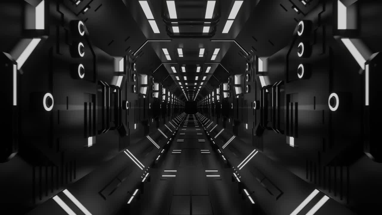 摘要黑色科幻隧道无缝循环，4k 3d动画背景