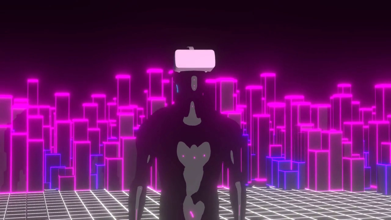 详情图-数字世界动画中戴VR眼镜的机器人。虚拟现实。虚拟数字技术。NFT元宇宙概念