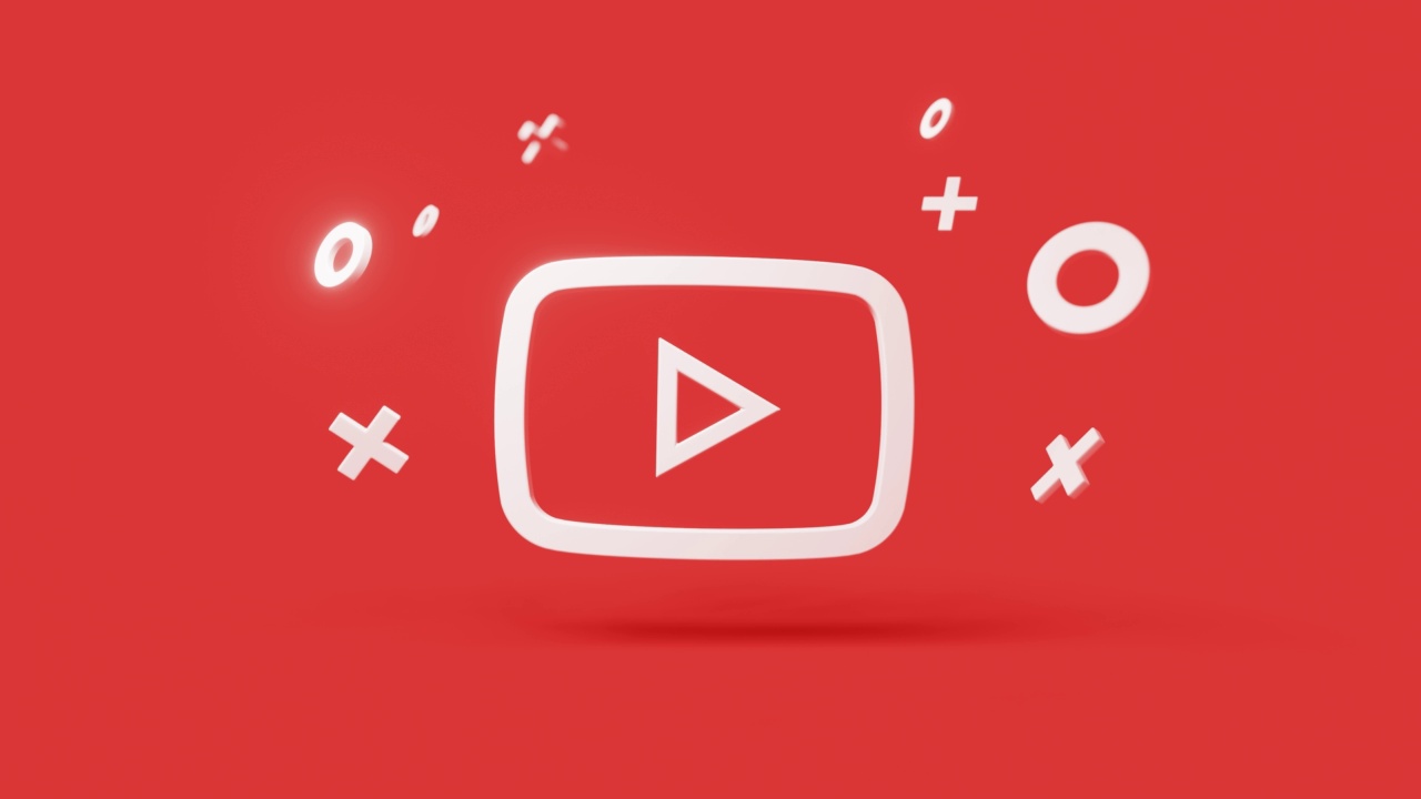 Youtube 3d图标上简单的红色背景4k无缝动画循环