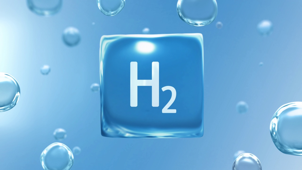 “H2”氢标题水气泡立方信息图背景循环与水分子
