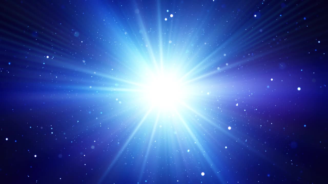 背景视频与闪烁的灯光。标题。径向激光束。