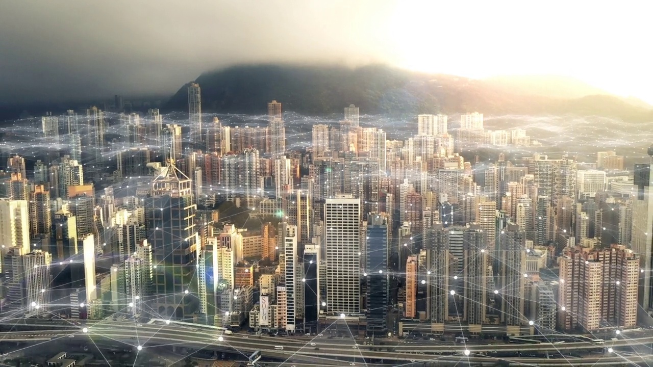 詳情圖-空中智慧城市，未來網(wǎng)絡(luò)的并網(wǎng)與數(shù)據(jù)演進(jìn)，云計算與全球通信。網(wǎng)絡(luò)設(shè)計中的數(shù)字網(wǎng)絡(luò)、未來技術(shù)抽象和城市景觀疊加