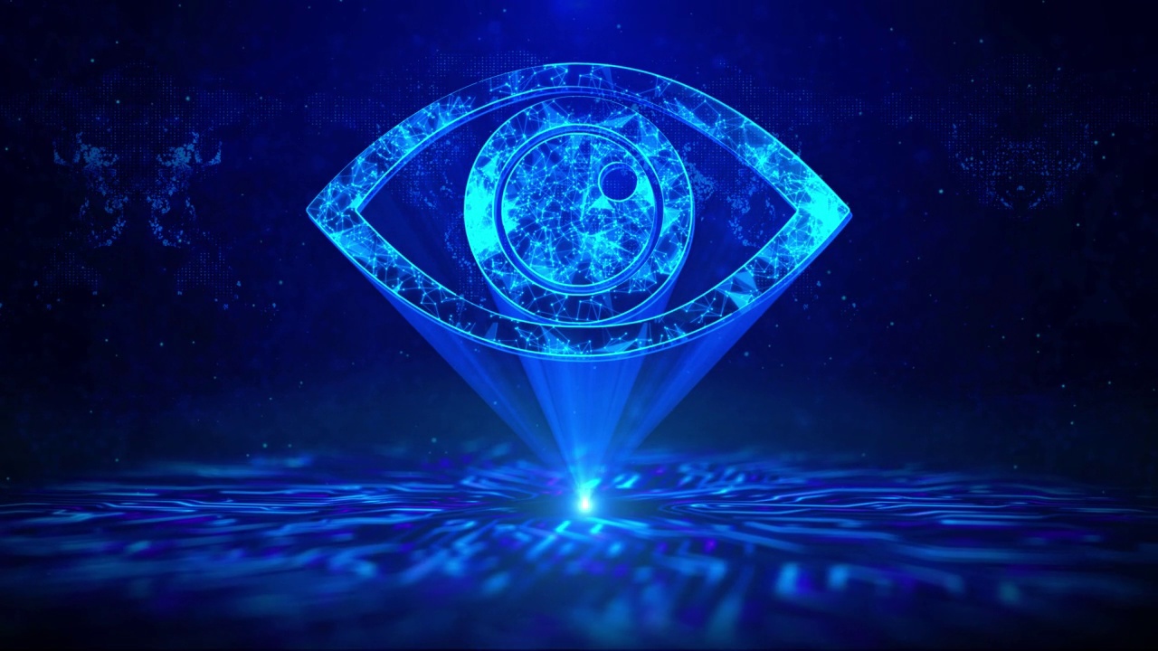 科技眼文字与HUD旋转数字技术界面科学科幻全息图网络空间。