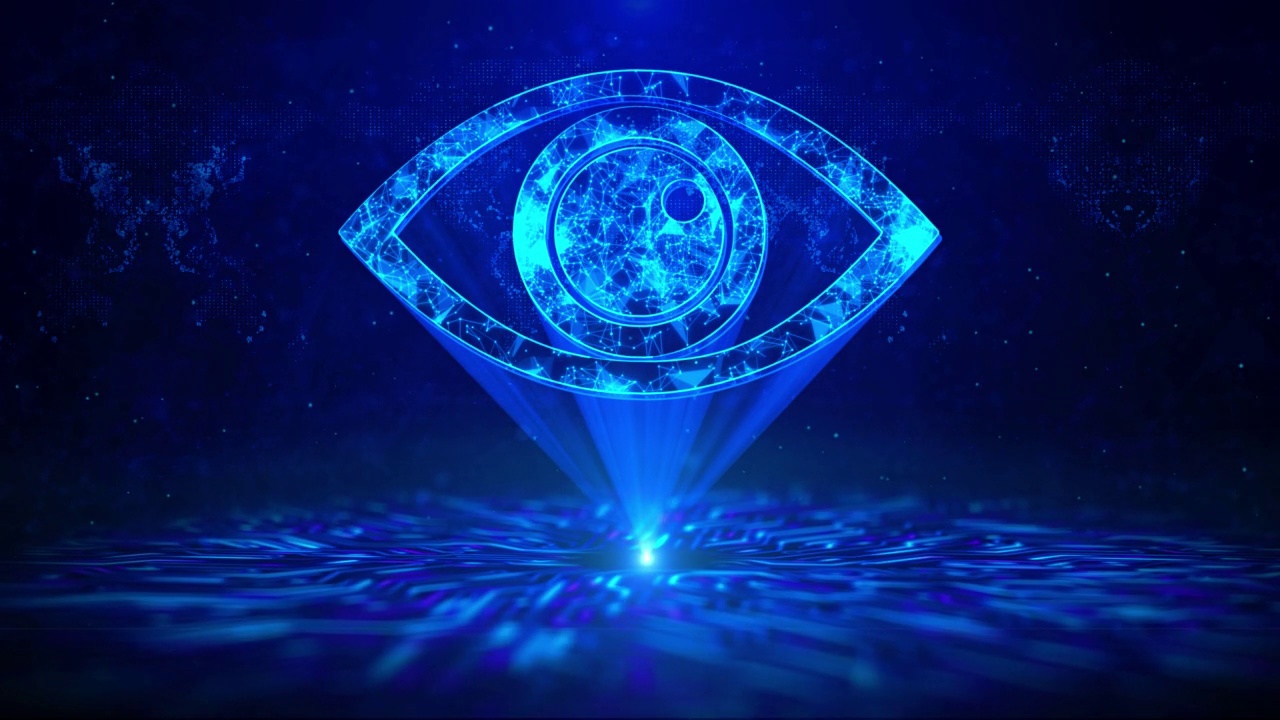 详情图-科技眼文字与HUD旋转数字技术界面科学科幻全息图网络空间。