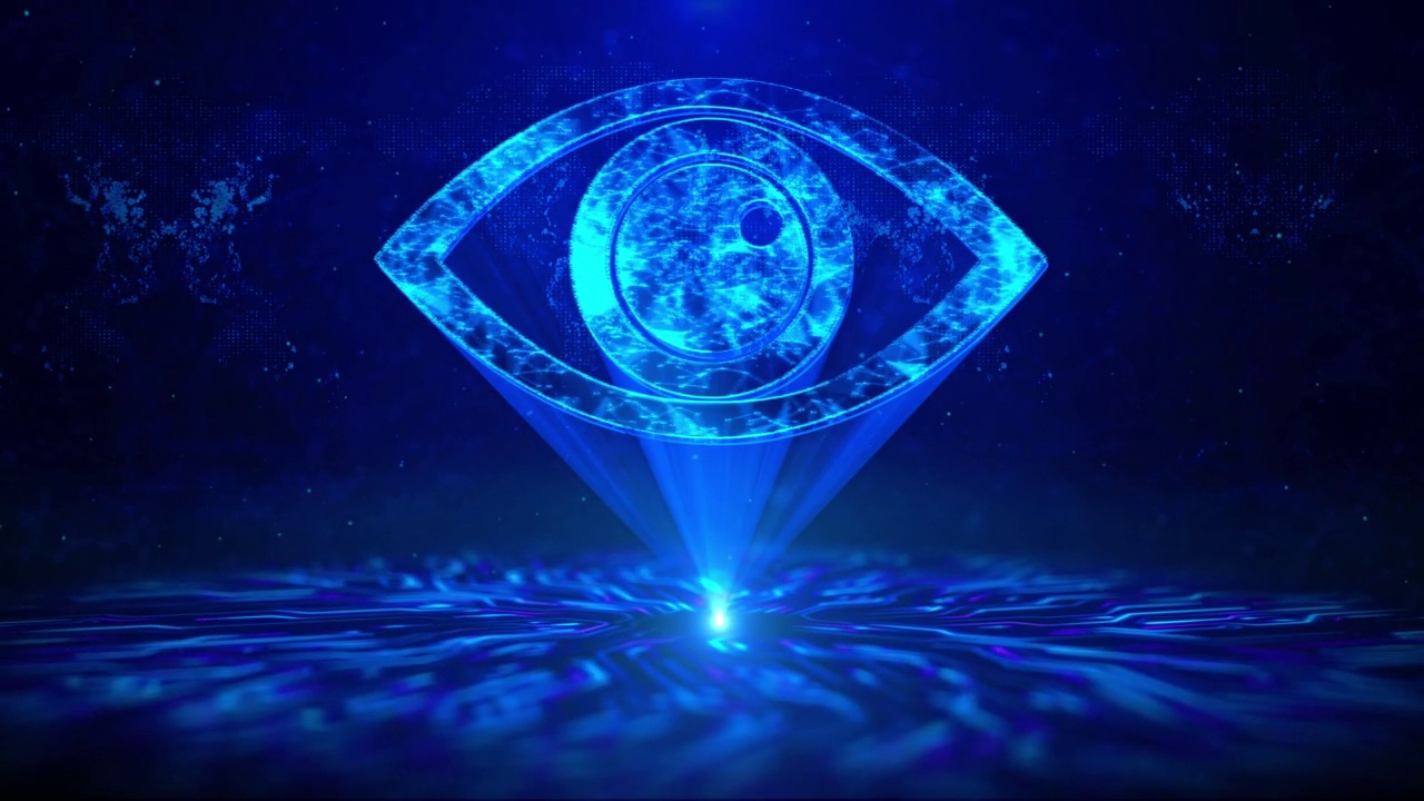 详情图-科技眼文字与HUD旋转数字技术界面科学科幻全息图网络空间。