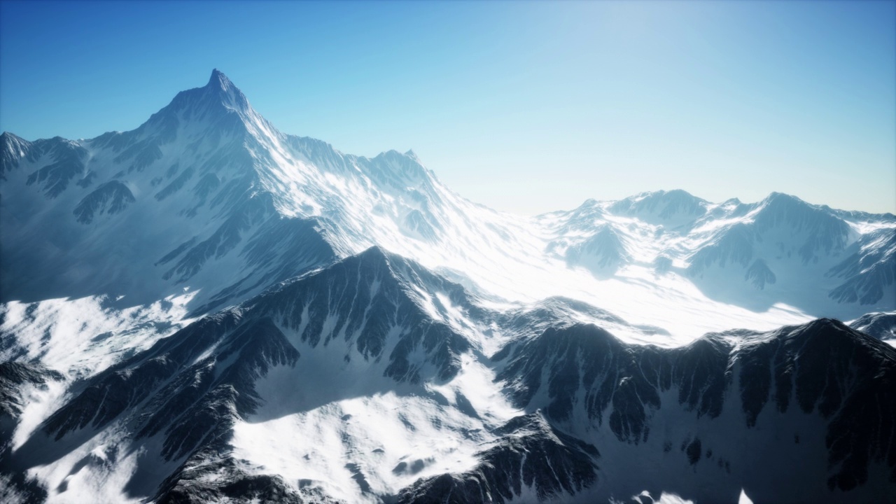 详情图-高加索山区冬季景观与白色冰川和岩石山峰