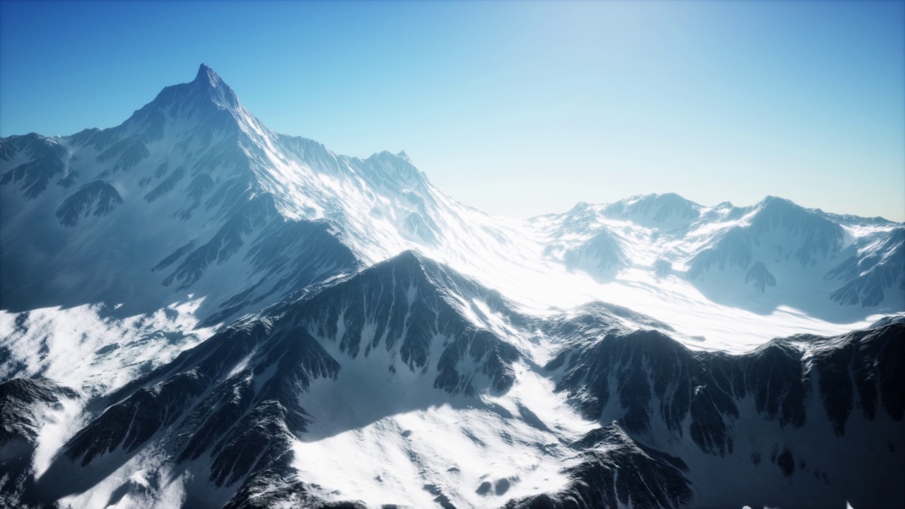 详情图-高加索山区冬季景观与白色冰川和岩石山峰