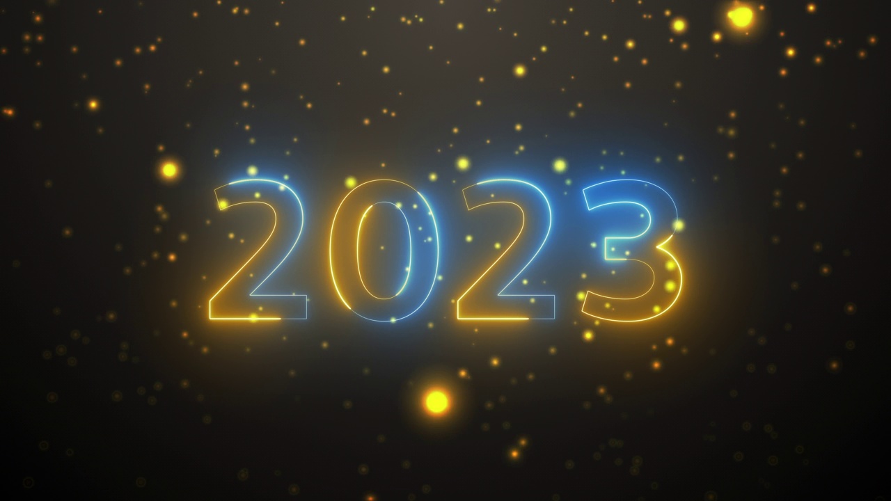 金色散焦粒子的动画轨迹。神奇的光。圣诞快乐和2023年新年快乐金色介绍模板和背景。金色的雪与飘落的雪花冬季动画。庆祝活动