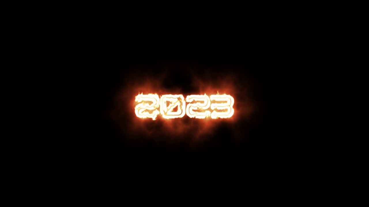 2023年新年快乐，火焰燃烧文字在黑色背景，圣诞节，倒计时，日历，周年纪念股票视频