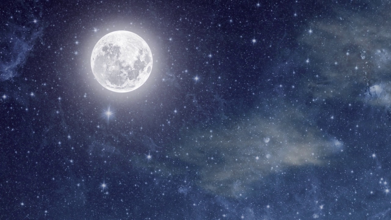 详情图-圣诞节的背景夜空，有星星、月亮和云彩