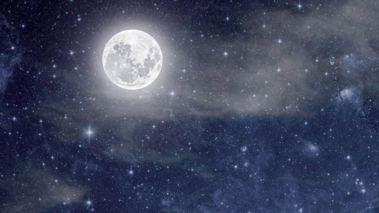详情图-圣诞节的背景夜空，有星星、月亮和云彩
