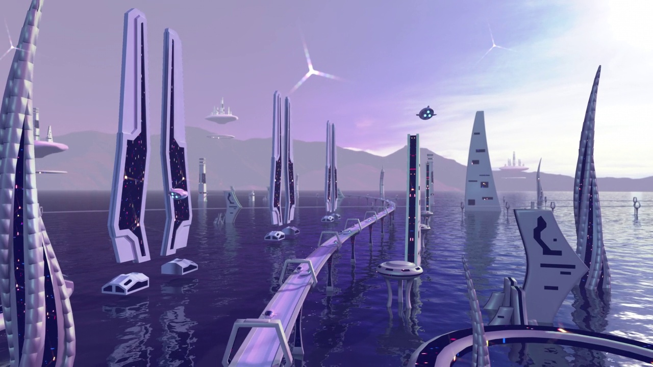 动画的幻想城市在外星星球上的建筑