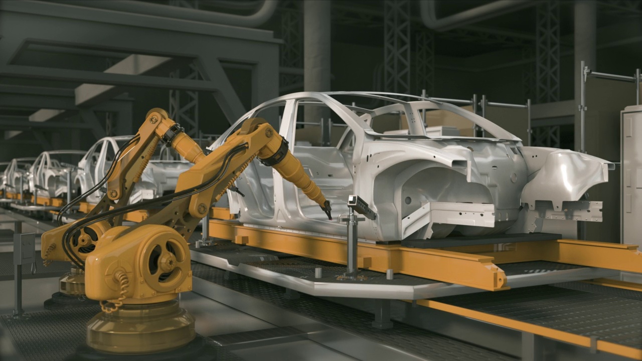 詳情圖-汽車工廠3D概念:自動化機械臂裝配線制造高科技綠色能源電動汽車。建筑，建筑，焊接工業(yè)生產(chǎn)輸送機。循環(huán)3,d