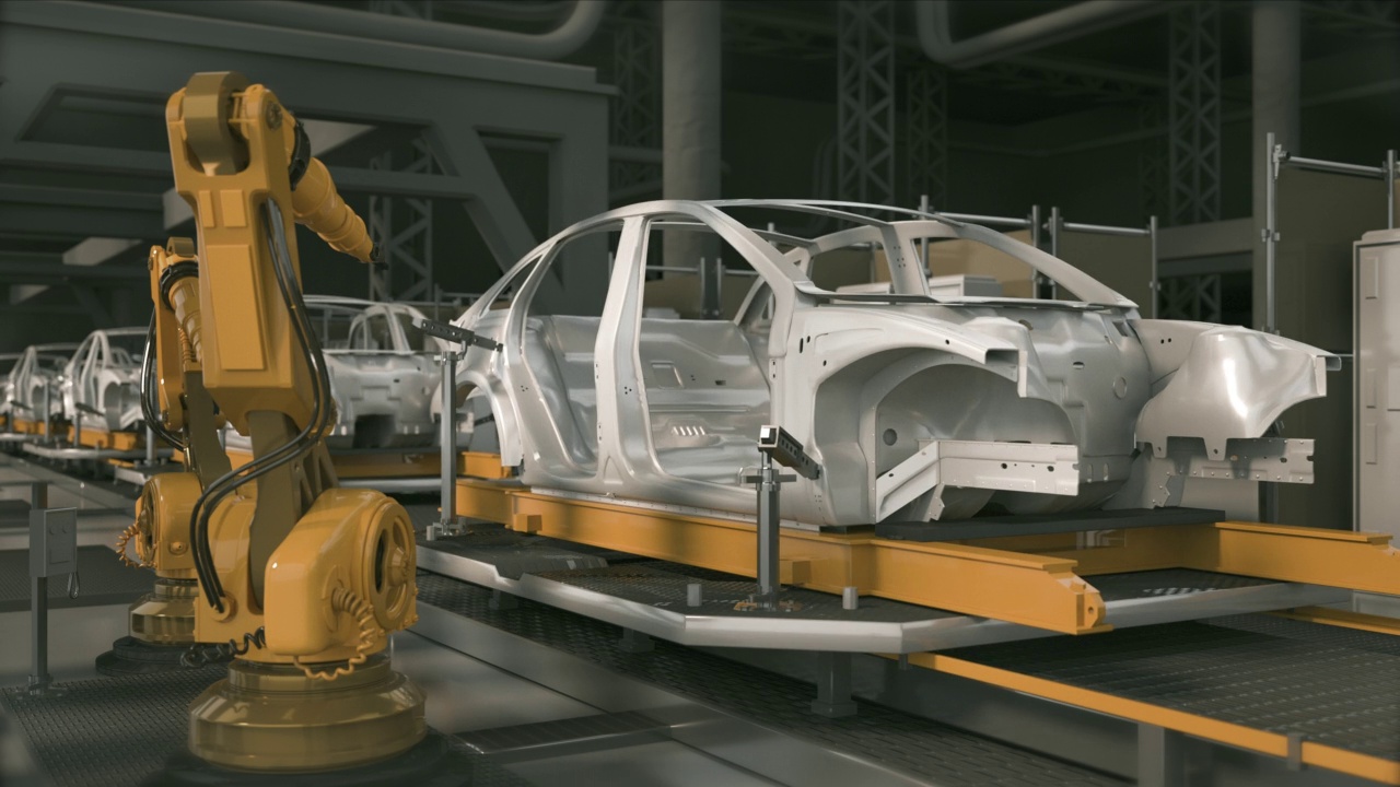 詳情圖-汽車工廠3D概念:自動化機械臂裝配線制造高科技綠色能源電動汽車。建筑，建筑，焊接工業(yè)生產(chǎn)輸送機。循環(huán)3,d
