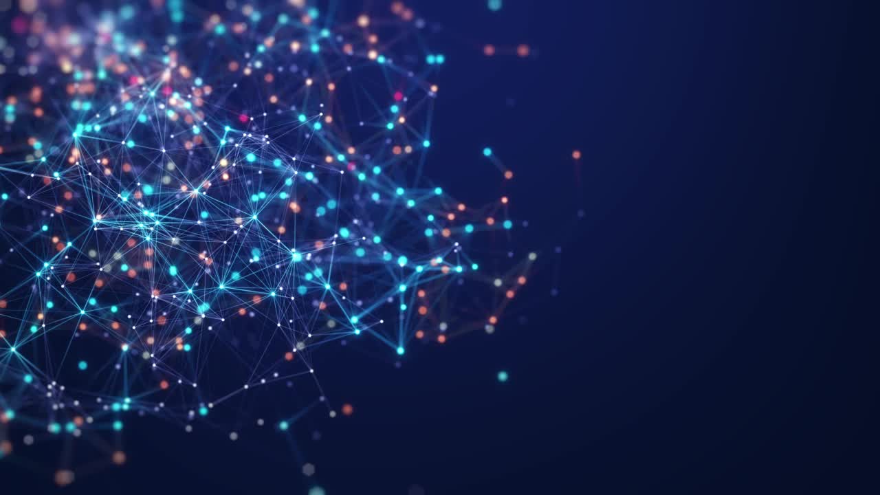 抽象连接的点和线。AI技术的概念，数字数据流的运动。