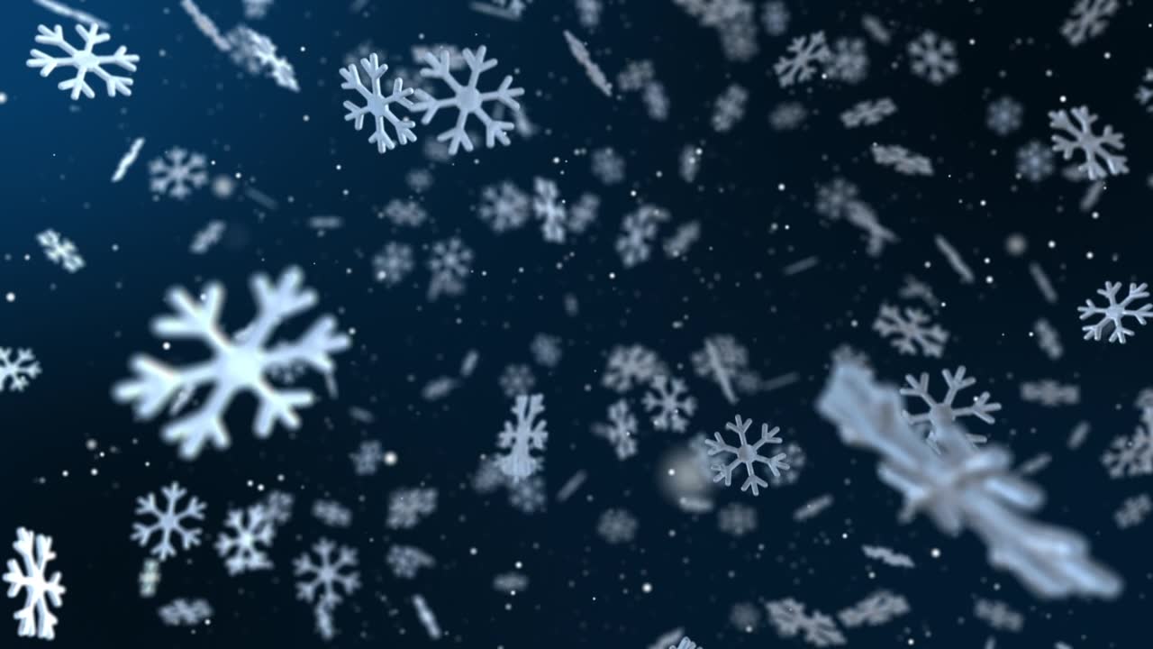 詳情圖-3D圣誕雪飄落雪花深藍色背景。3,d渲染。
