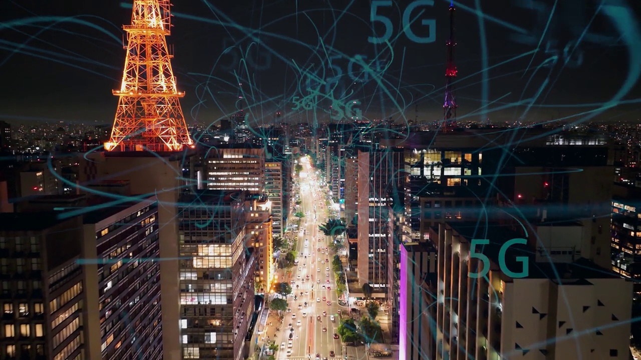 詳情圖-未來的5G效應(yīng)在巴西圣保羅。智慧城市運動效應(yīng)。5G移動技術(shù)。