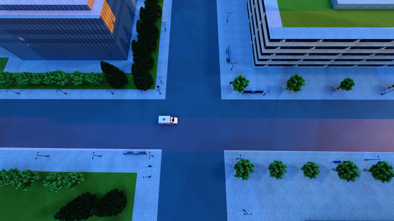 詳情圖-救護(hù)車穿梭在空蕩蕩的城市街道上