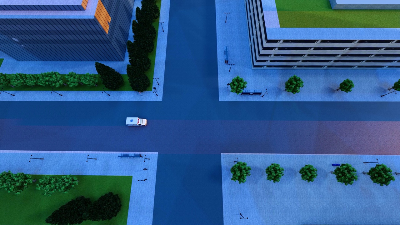 詳情圖-救護(hù)車穿梭在空蕩蕩的城市街道上