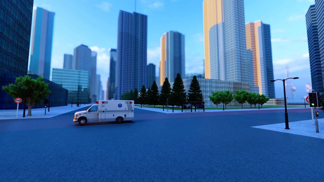 詳情圖-救護(hù)車穿梭在空蕩蕩的城市街道上