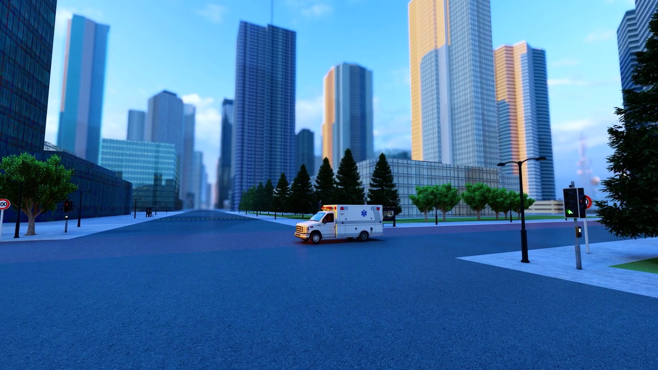 詳情圖-救護(hù)車穿梭在空蕩蕩的城市街道上