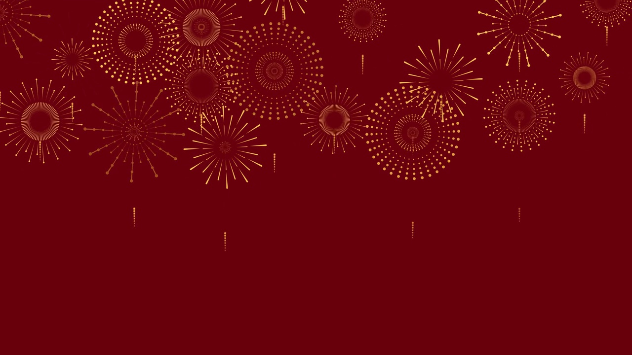 詳情圖-新年與金色煙花在紅色背景與復(fù)制空間，平面風(fēng)格的設(shè)計為中國新年和節(jié)日旗幟