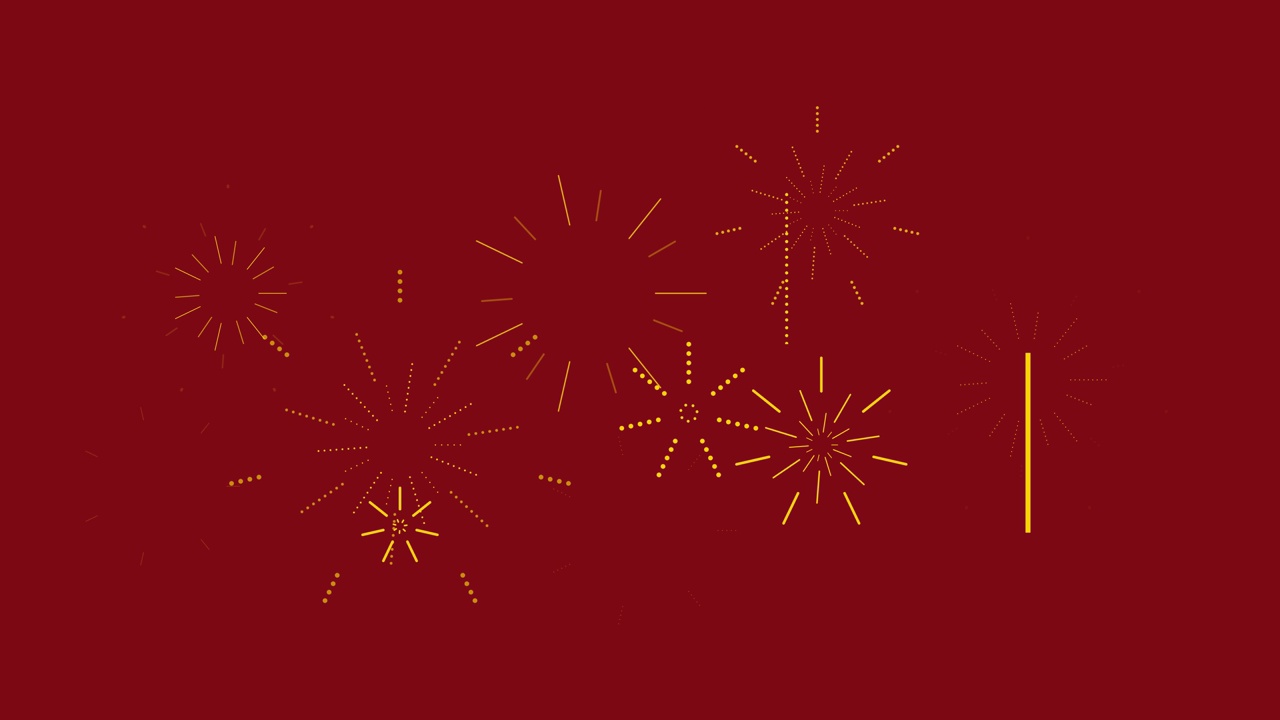 新年与金色烟花红色背景，扁平风格的设计为中国新年和节日横幅
